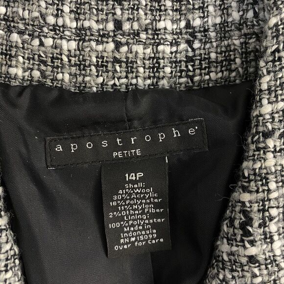 Apostrophe Blazer Womens PS Gray Black Tweed Work Office Casual Jacket Old Money - Picture 13 of 15